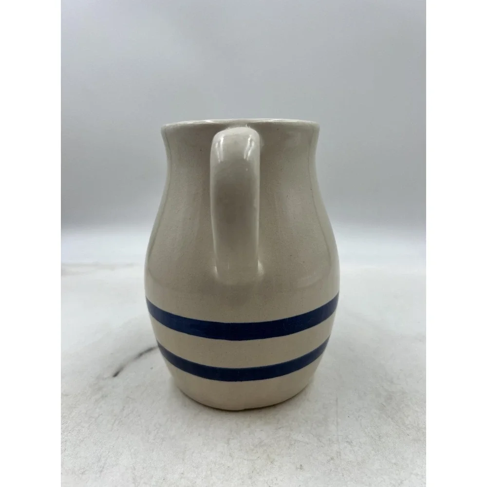 VTG Robinson Ransbottom Pitcher Blue Stripe Stoneware 1 Qt Roseville Ohio USA